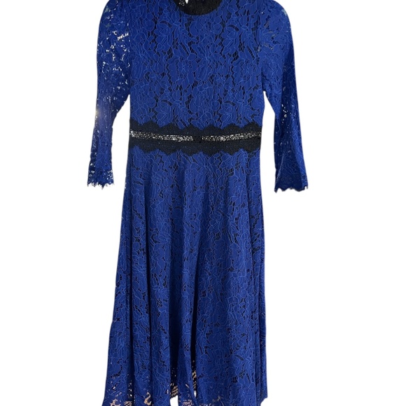Cobalt Blue & Black detail Lace Midi Dress Size 4 - Picture 3 of 10